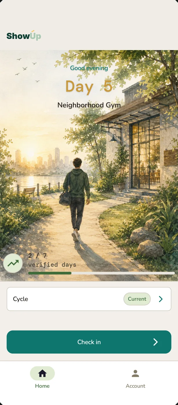 ShowUp Android app active cycle screen